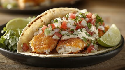 Crispy Fish Tacos with Fresh Toppings and Lime