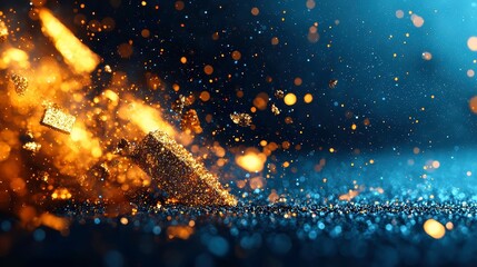 Glittering Blue Abstraction, an ethereal display of softly blurred shimmering particles against a deep blue backdrop, evoking a sense of mystery and tranquility.