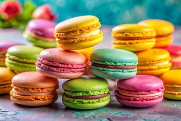 Fototapeta premium Colorful Macaroons on a Pastel Background - Sweet Treats for Dessert Lovers