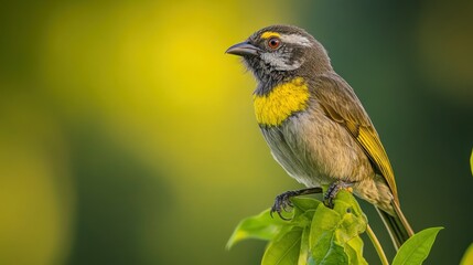 Obraz premium A Yellow-Crested Bird Perched on Green Foliage