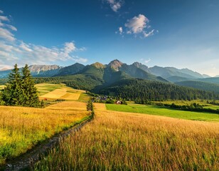 Fototapeta premium Dramatic sky looking at the High Tatras from Pass over Lapszanka. Lapszanka,