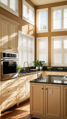 Kitchen interior with sunlight