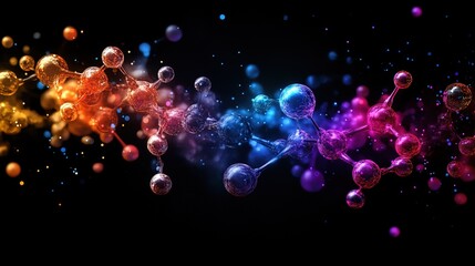 Molecular structure with vibrant colors on a black background