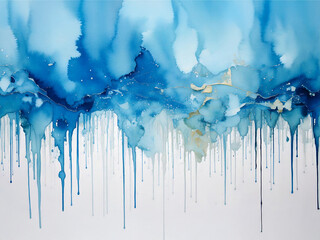 青と金の抽象水彩画