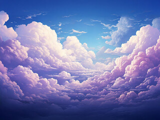 ピンク色や紫色、白の雲が織りなす、美しく幻想的な雲海のイラスト