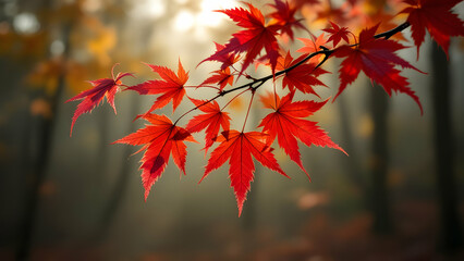 Vibrant Red Maple Leaves in Autumn Light