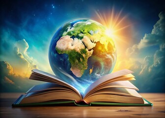 Creative Earth Globe Growth from Books | Double Exposure Illustration for Education and Sustainability