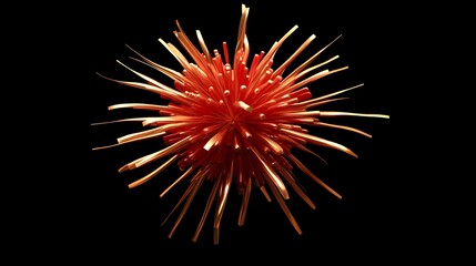 Radiant Red Firework Bursting with Golden Tail against Dramatic Black Background