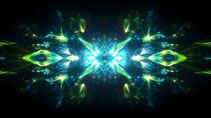 Symmetrical Firework Burst with Vibrant Blue and Green Spark Trails in a Dynamic Display