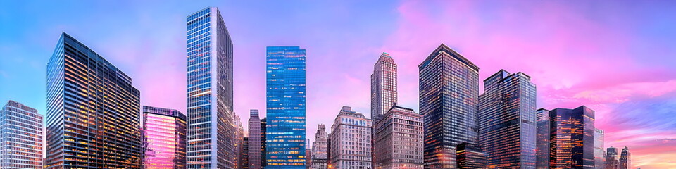 Fototapeta premium A city skyline with a purple sky in the background