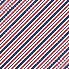 Abstract pattern of white, red and blue seamless diagonal lines. Barber shop vintage strip texture