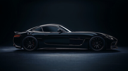 Fototapeta premium black generic sports car, positioned against a pure black background
