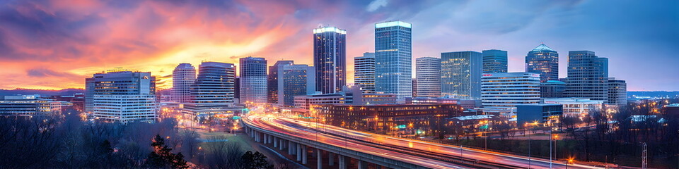 Fototapeta premium A city skyline with a bridge in the middle