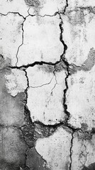 Obraz premium Weathered concrete wall with deep cracks and fissures, showcasing the raw beauty of decay and the passage of time in stark black and white tones.