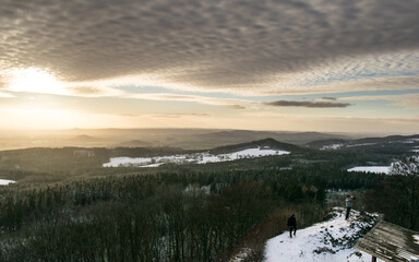 The ruins of Kumburk Castle offer a breathtaking view of the Czech landscape, blanketed in snow.
