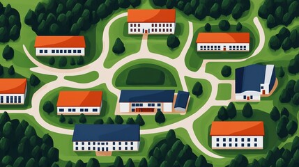 Fototapeta premium Cartoon Map of School Campus Layout with Buildings