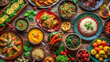 Fototapeta premium Delicious Food Day Celebration with Colorful Dishes and Fresh Ingredients for a Festive Table Setting