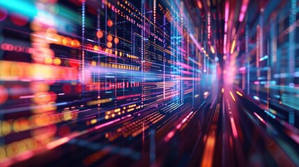 Abstract Digital Tunnel with Glowing Lights