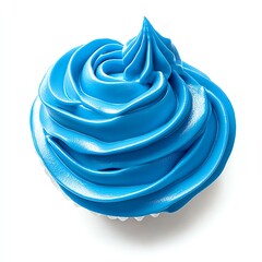 Vibrant blue frosted cupcake, white isolated background