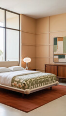 Fototapeta premium Modern bedroom interior with sunlight 