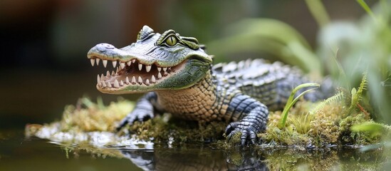 Fototapeta premium Crocodile Figurine Enjoys The Swamp