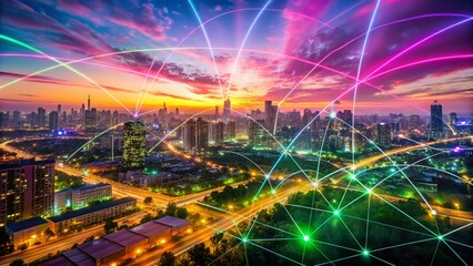 Fototapeta premium Digital Landscape of High-Speed Communication with Glowing Nodes and Strands