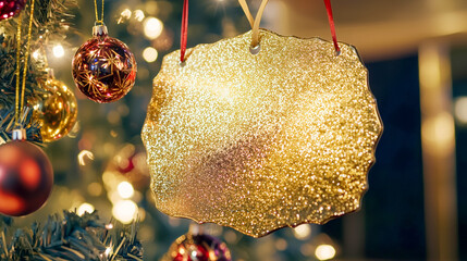 christmas decorative backgrounds with empty sign and bokeh lights holiday concept