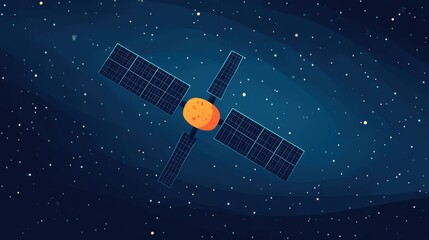 Cartoon Satellite with Open Solar Panels in Space