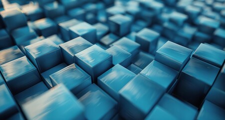 Obraz premium Abstract 3D Rendering of Blue Cubes in a Patterned Array