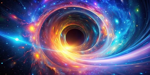 Vibrant technologically advanced wormhole showcasing interdimensional space flight with plasma motion