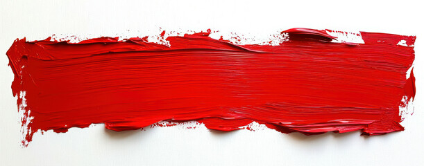 A red brush stroke on a white background