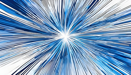 Obraz premium Comic zoom background in blue and white tones. Lines shoot out from the center, looking like they are moving rapidly.