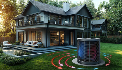 Modern Heat Pump System Illustration with Energy Efficiency in Action