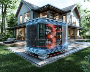 Modern Heat Pump System Illustration with Energy Efficiency in Action