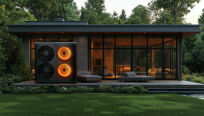 Modern Heat Pump System Illustration with Energy Efficiency in Action