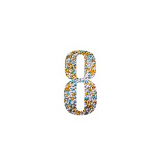 Number 8 font with colored stones inside