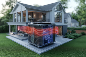 Modern Heat Pump System Illustration with Energy Efficiency in Action