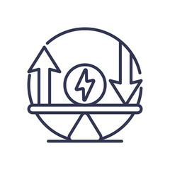 Balance of market forces with arrows and energy symbol.