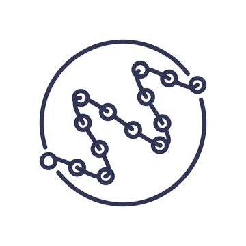 Illustration of a polypeptide chain structure within a circle, symbolizing protein synthesis.