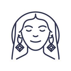 Line art of a woman with geometric earrings, symbolizing elegance and simplicity.