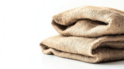 Empty burlap sack set against a clean white background