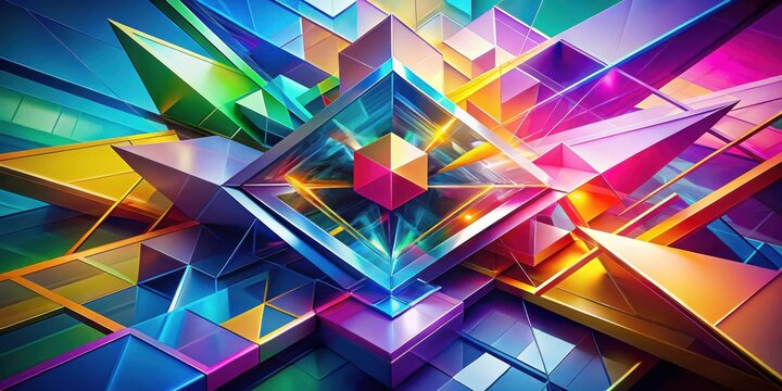 Dynamic geometric shapes intersecting in vibrant space creating abstract visual art