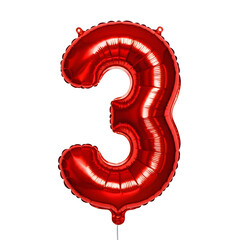 Red number 3 shaped balloon isolated on white background 

