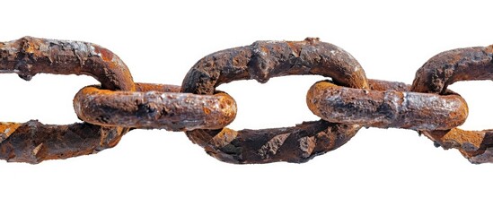 Obraz premium Small Thick Rusty Chain Horizontal View Isolated On White Background Isolate