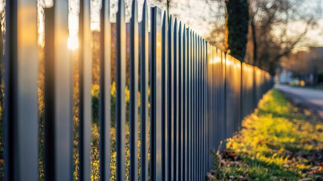 Galvanized steel palisade fencing surrounding the perimeter of a property