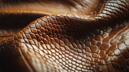 Fototapeta premium A close up of textured brown leather showcasing intricate patterns and soft light reflections