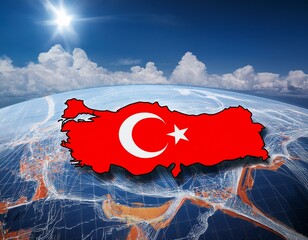 Turkey map silhouette, on black background with world map and blockchain network. Turkey Digital Currency Concept.