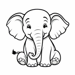 Obraz premium Cute baby elephant, coloring. Black and white illustration.