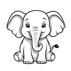 Fototapeta premium Cute baby elephant, coloring. Black and white illustration.