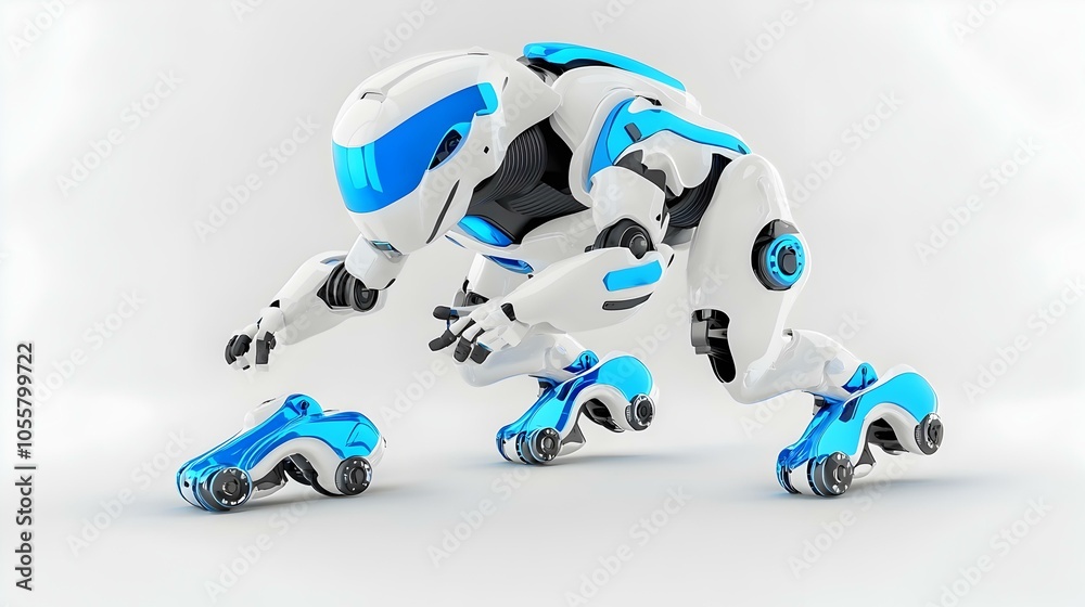 Poster futuristic robot in motion, a dynamic 3d robot character strides forward, showcasing advanced design